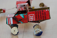 Tin car made of cans